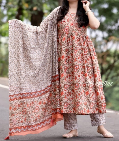 + + A Beautiful Cotton  Kurti with Pant with duptta